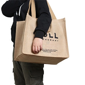 custom logo printing reusable and eco-friendly Jute  beach tote bag