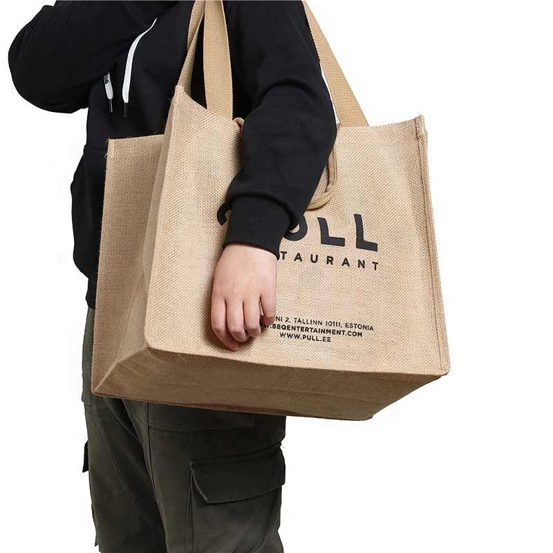 custom logo printing reusable and eco-friendly Jute  beach tote bag