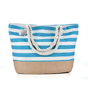 BSCI Wholesale Amazon High Quality Oversize women big compartment beach bag lady canvas tote handbags with cotton ropes