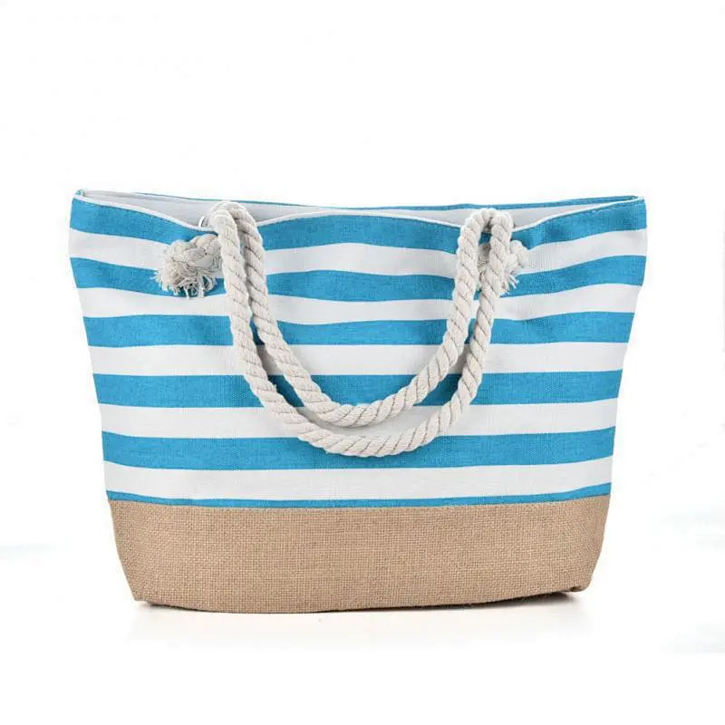 BSCI Wholesale Amazon High Quality Oversize women big compartment beach bag lady canvas tote handbags with cotton ropes