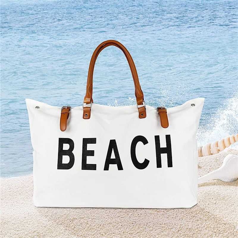 Wholesale Custom Personalized 2022 New Design Large Waterproof Sand Proof Women Summer Canvas Tote Beach Bag