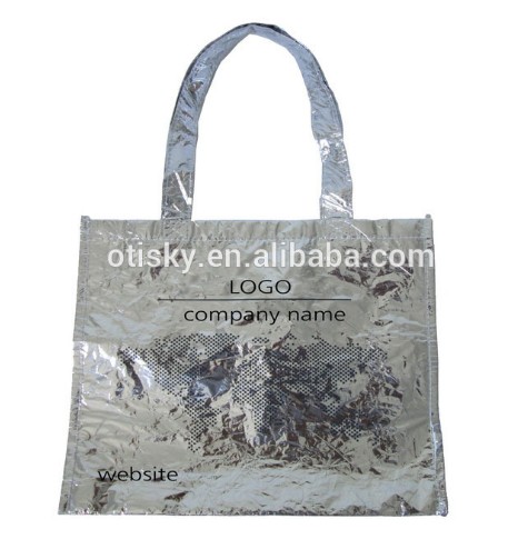Shiny Aluminium Foil  non woven custom printed reusable shopping bag