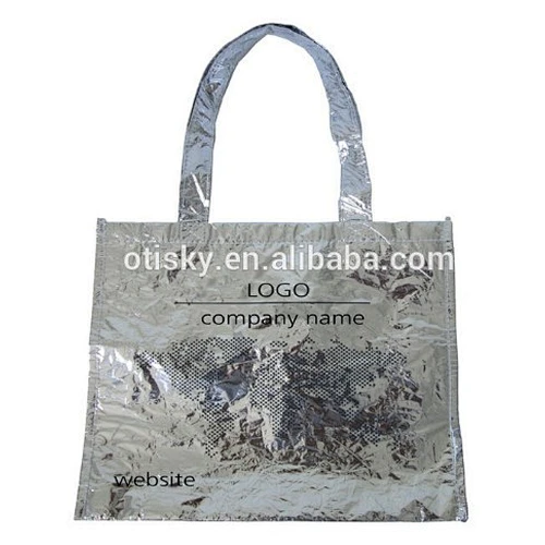 Shiny Aluminium Foil  non woven custom printed reusable shopping bag