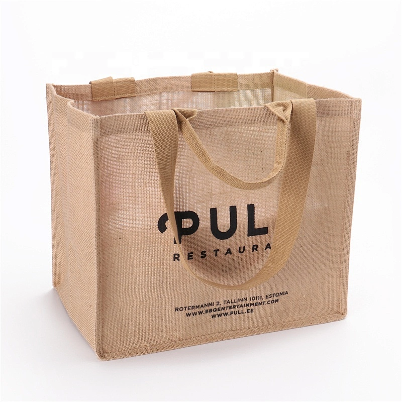 custom logo printing reusable and eco-friendly Jute  beach tote bag