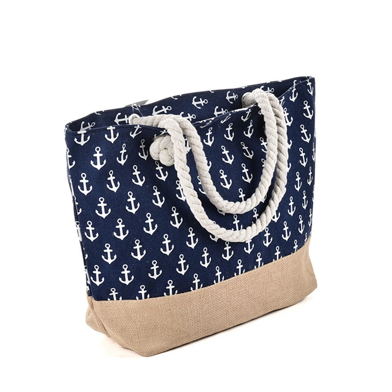 BSCI Wholesale Amazon High Quality Oversize women big compartment beach bag lady canvas tote handbags with cotton ropes