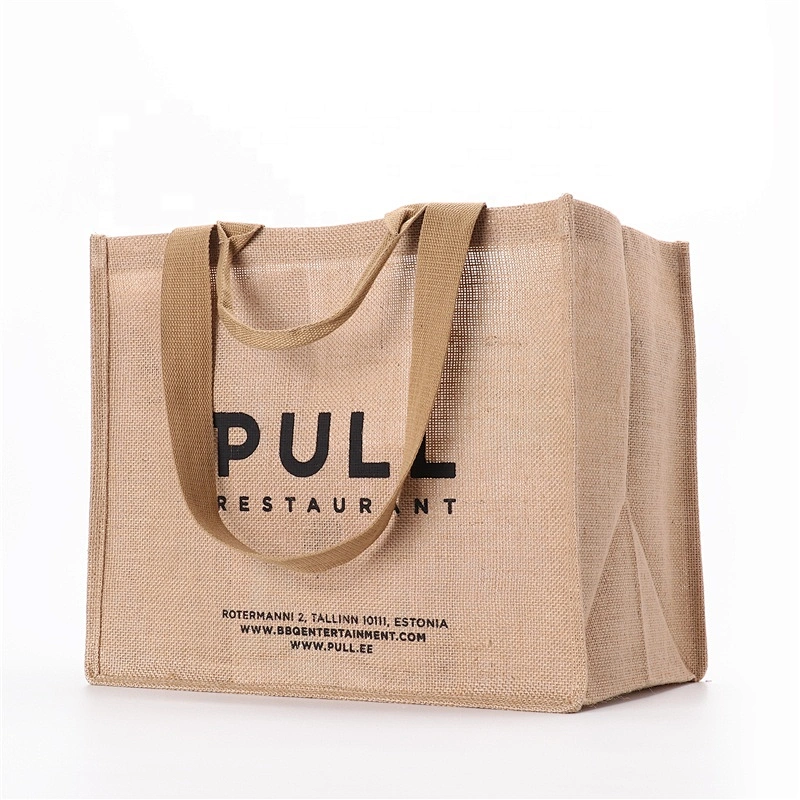 custom logo printing reusable and eco-friendly Jute  beach tote bag