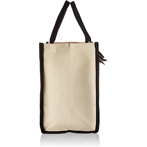 Custom Personalized Women two tone Classic Black and White Initial Canvas Tote hessian beach bag