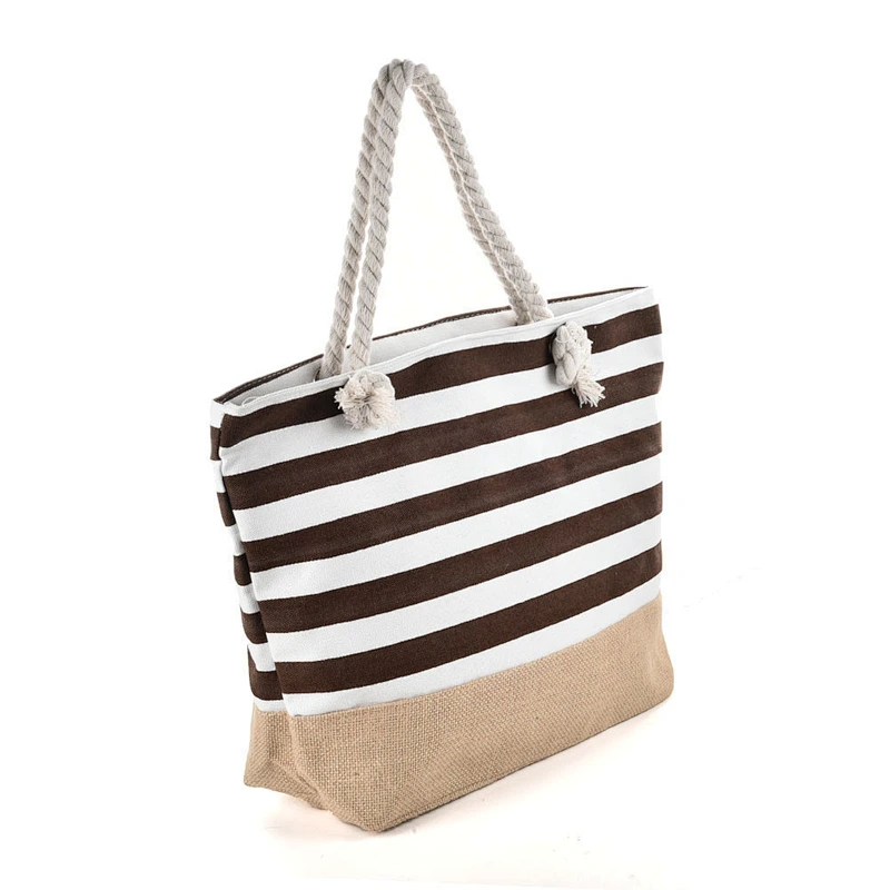 BSCI Wholesale Amazon High Quality Oversize women big compartment beach bag lady canvas tote handbags with cotton ropes