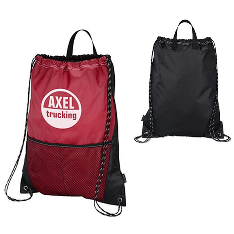 BSCI Wholesale Amazon high quality Drawstring bag custom logo fitness backpack duffle Mesh Pocket Drawstring gym bag