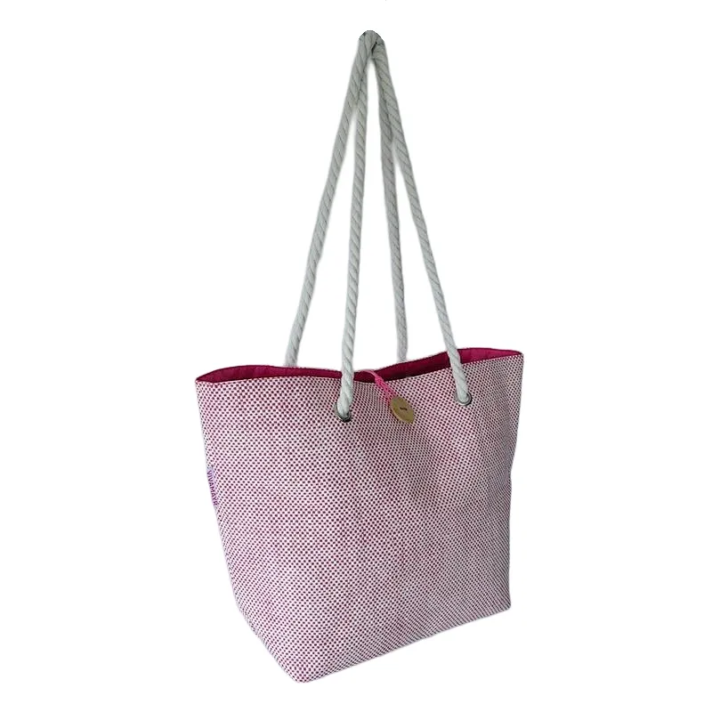 Brand Large personalized initial Canvas women woven beach bag with cotton rope handles