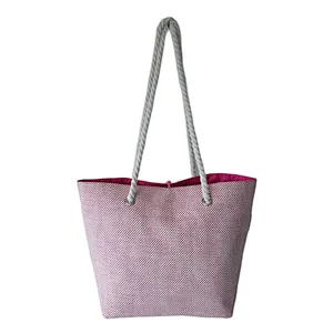 Brand Large personalized initial Canvas women woven beach bag with cotton rope handles