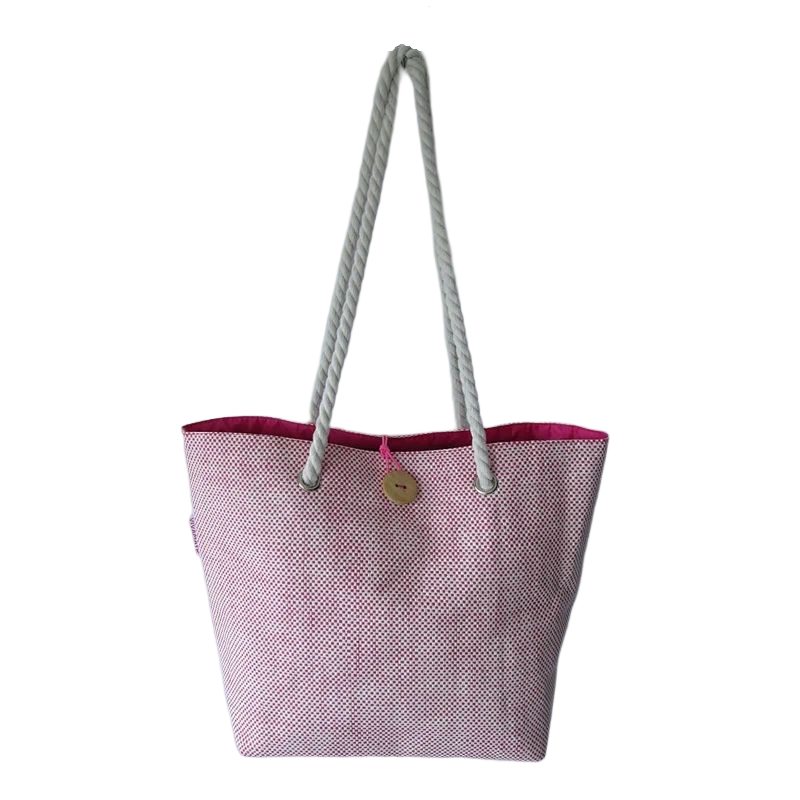 Brand Large personalized initial Canvas women woven beach bag with cotton rope handles
