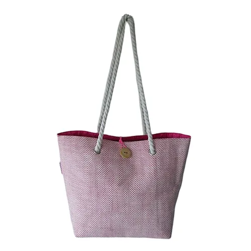 Brand Large personalized initial Canvas women woven beach bag with cotton rope handles