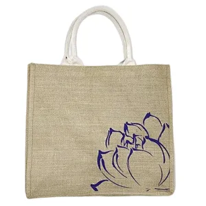 Wholesale High quality 100% jute laminated PU backing jute shopping  beach bag custom