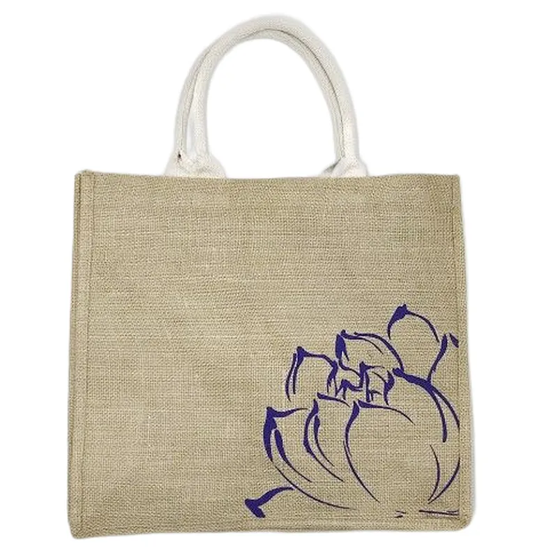 Wholesale High quality 100% jute laminated PU backing jute shopping  beach bag custom