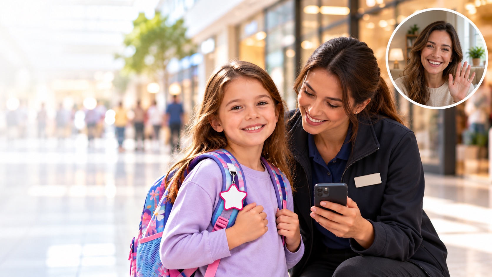 Family contact scenario after a child backpack tag is scanned