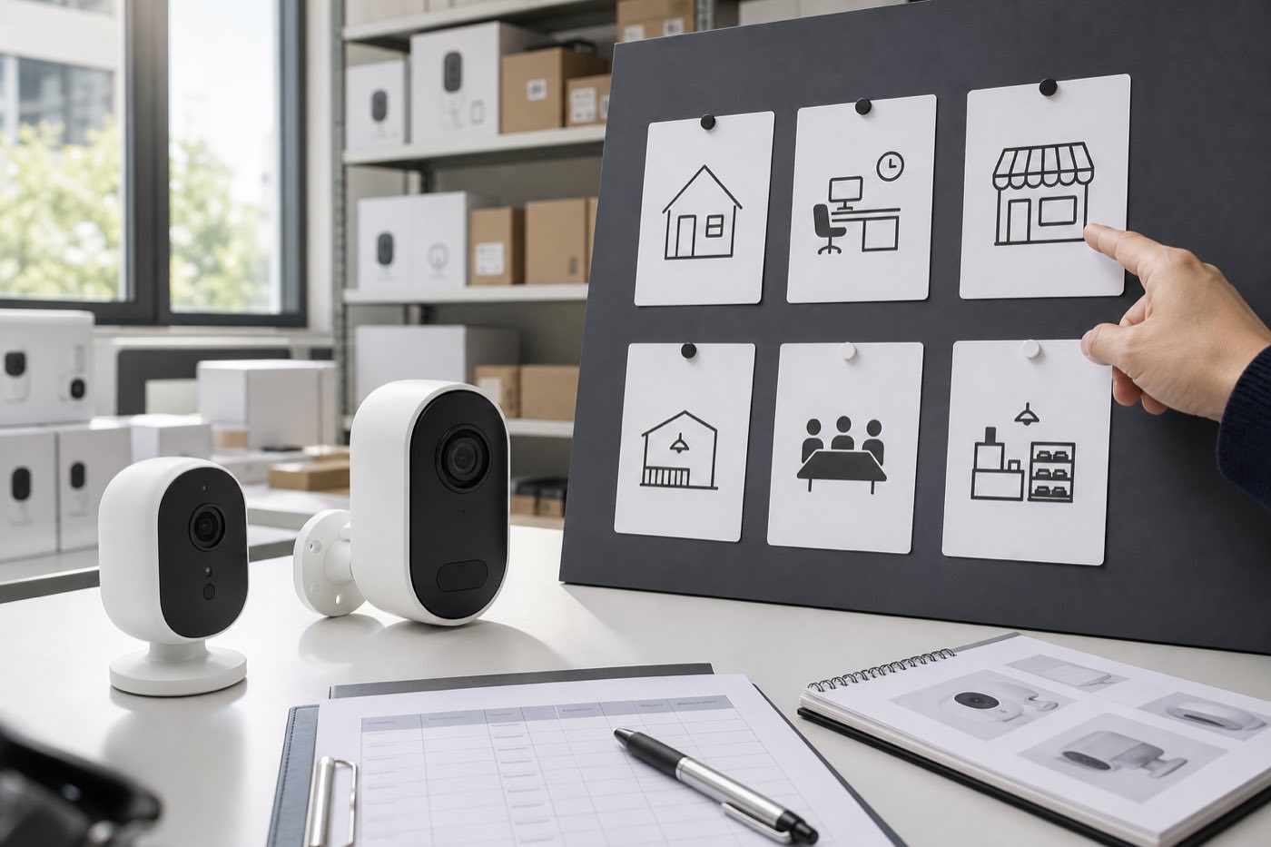 Smart security camera product-selection board for a distributor deployment plan