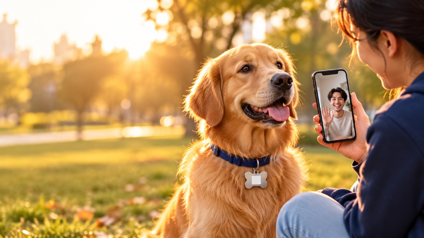 Finder contacting the dog owner from a phone after seeing the pet QR tag