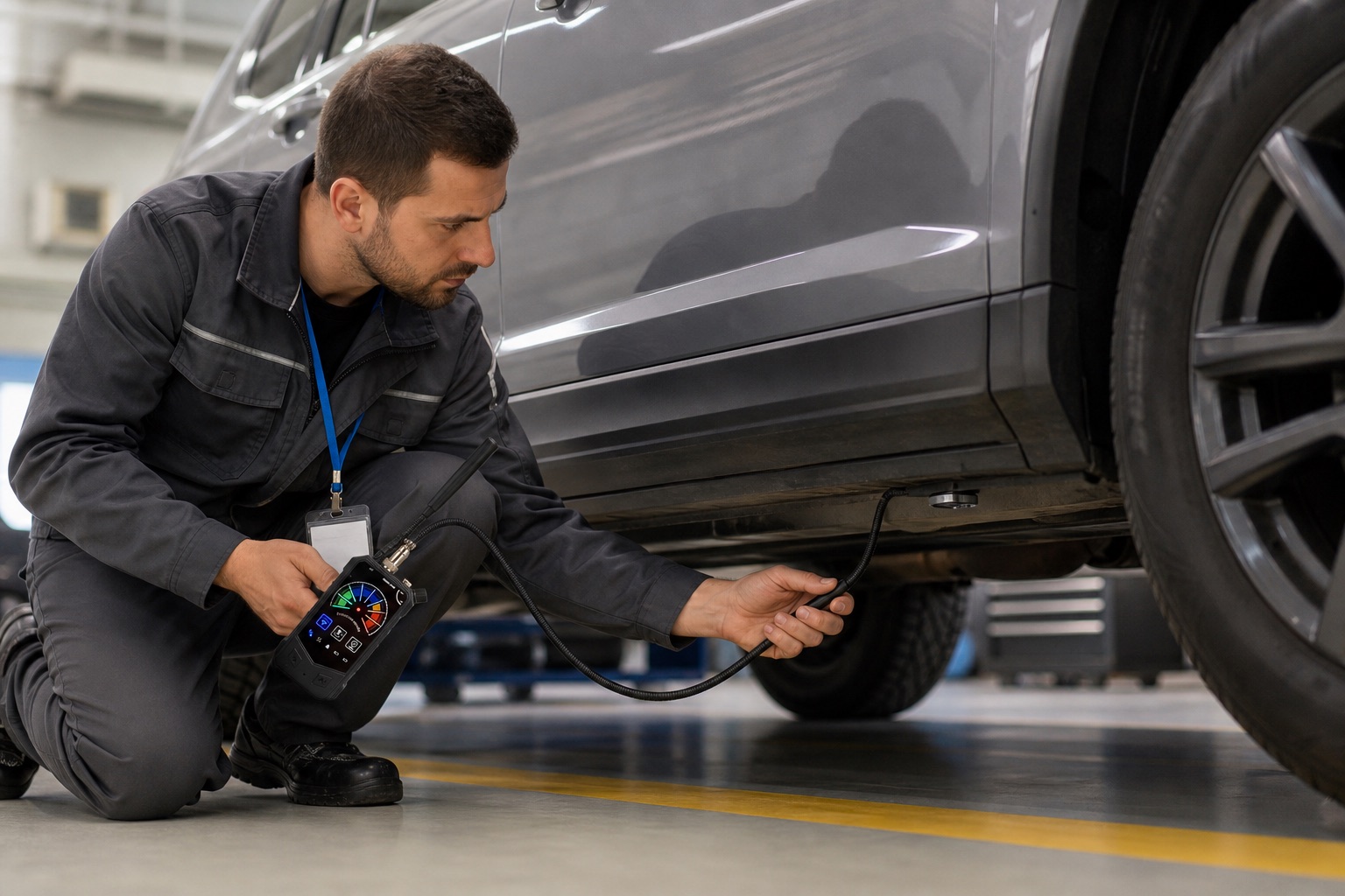 Authorized fleet vehicle inspection for nearby magnetic GPS tracker sources using a DE012 detector
