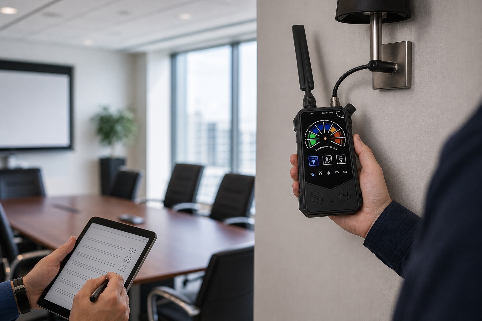 Authorized office privacy inspection with EL-DE012 3-in-1 hidden camera detector