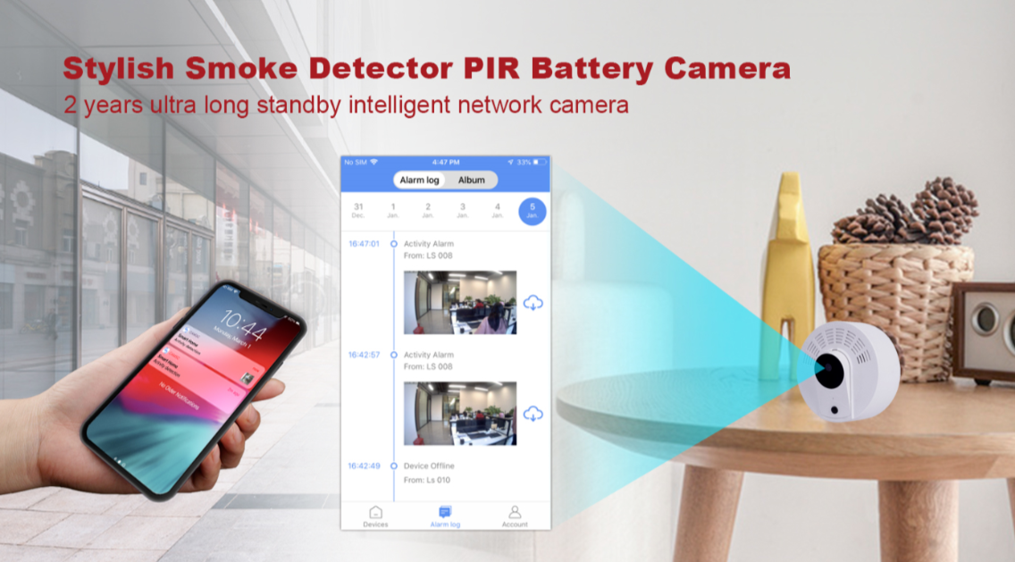 Dummy Smoke Detector Wi-Fi Security Camera (330° PAN Rotating)