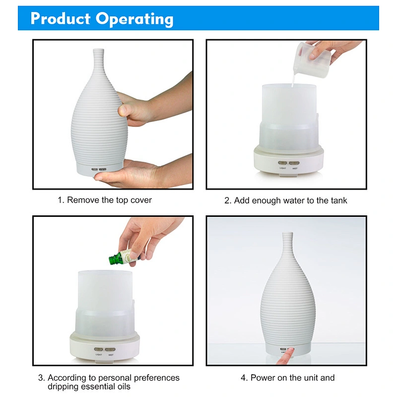 100ML Ceramic White Humidifier Aromatherapy 7 Colors Light