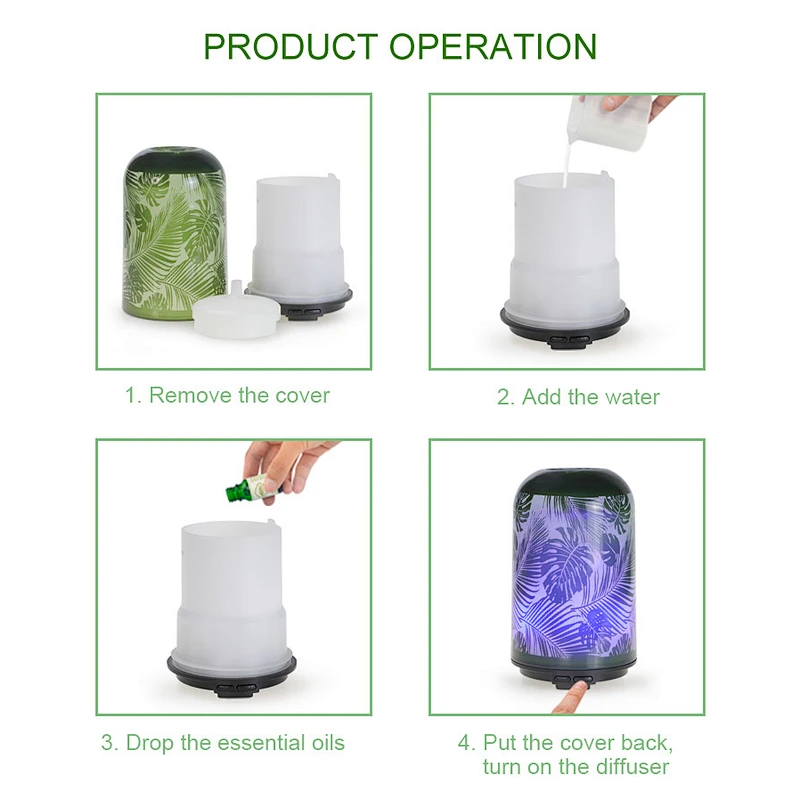 100ML Glass Aroma Diffuser 7 Color LED lights Aromatherapy