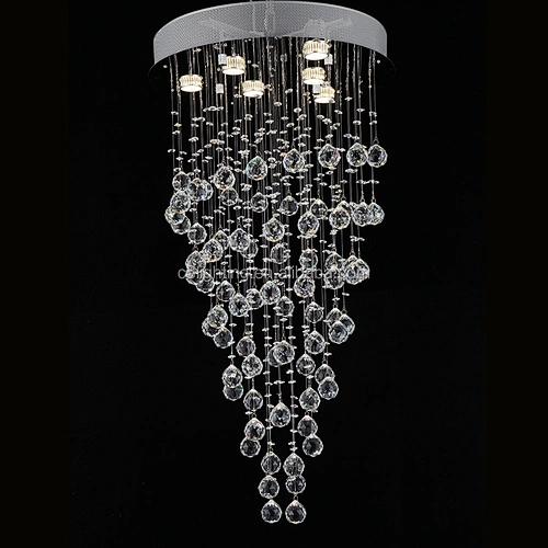Modern LED Spiral Sphere Rain Drop K9 Crystal Spectacular Ceiling Lighting Fixture Chandelier for Living Room Hotel Hallway