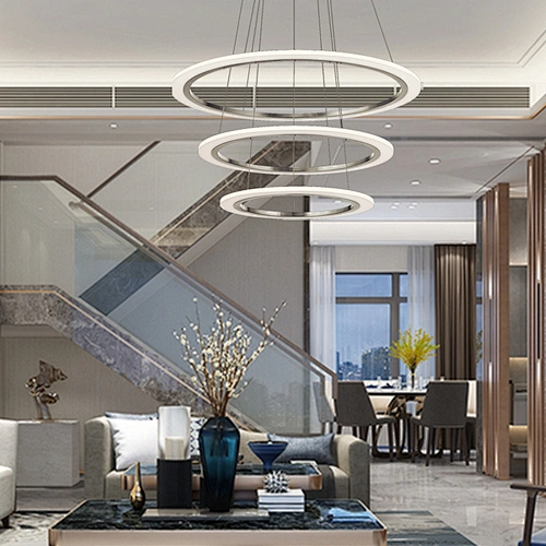 C5 Custom Classic Chandelier Modern Metal Indoor Round 3 Ring Shape Acrylic LED Pendant Light