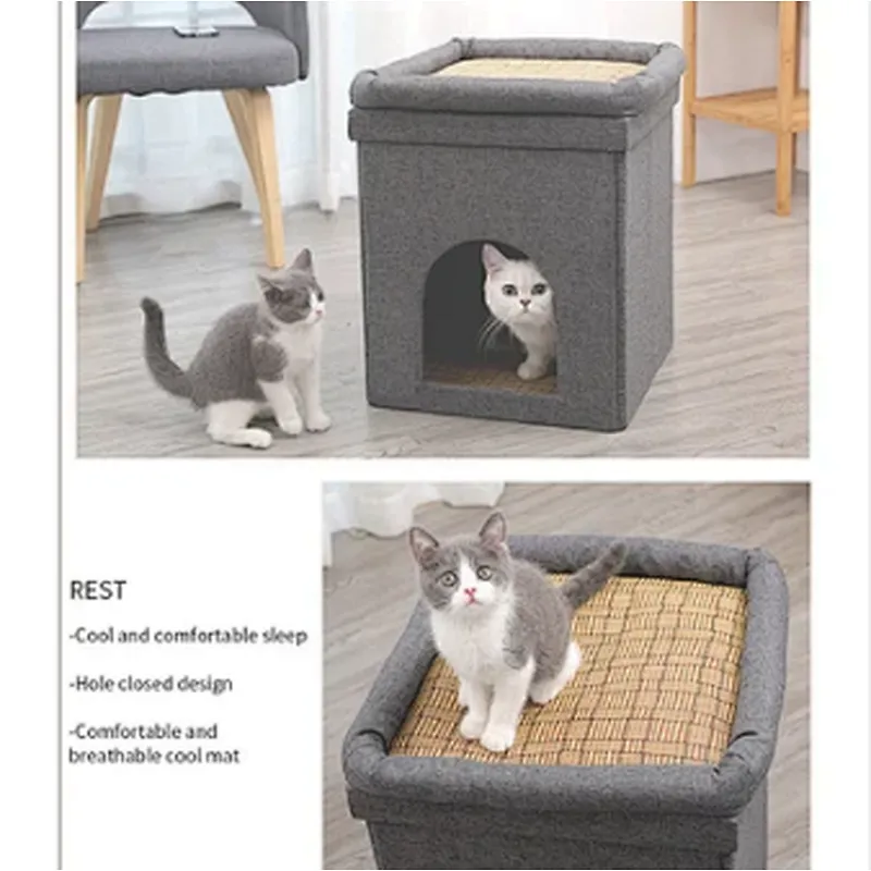 Winter Cat Condo Portable Indoor Foldable Plush Cat Warm House with Fluffy Ball Hanging