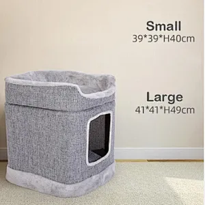 Winter Cat Condo Portable Indoor Foldable Plush Cat Warm House with Fluffy Ball Hanging