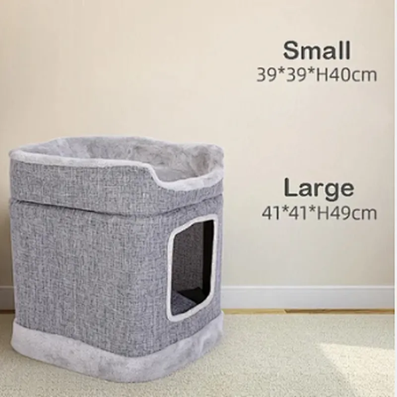 Winter Cat Condo Portable Indoor Foldable Plush Cat Warm House with Fluffy Ball Hanging