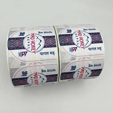 Design printing vinyl die cut label in roll bottle label sticker printing for food package