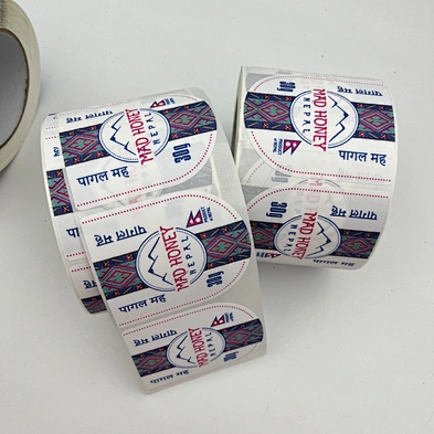Design printing vinyl die cut label in roll bottle label sticker printing for food package