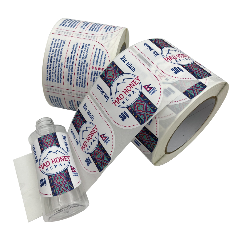 Design printing vinyl die cut label in roll bottle label sticker printing for food package