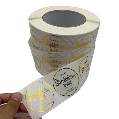 Custom Printing Gold Foil Stamping Transparent Logo Sticker Label
