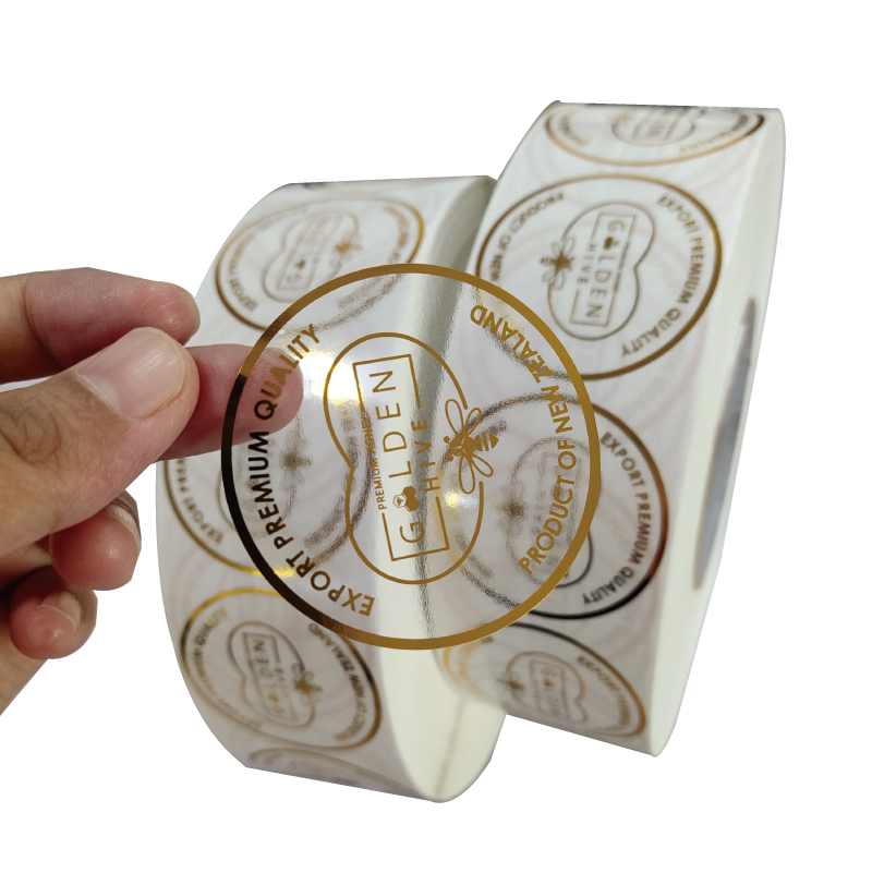 Custom Printing Clear Logo Sticker with Gold Foil Stamping