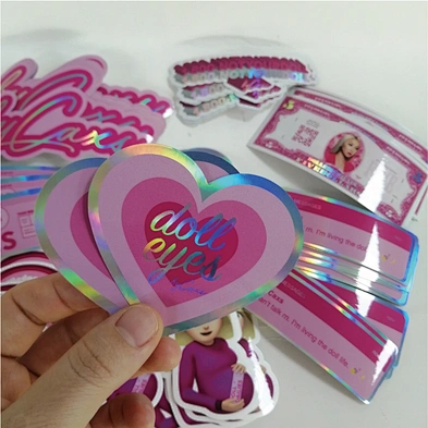 Custom Laser Logo Die Cut Labels Rainbow Shiny Glitter Glossy Waterproof Stickers