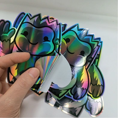 Custom Laser Logo Die Cut Labels Rainbow Shiny Glitter Glossy Waterproof Stickers