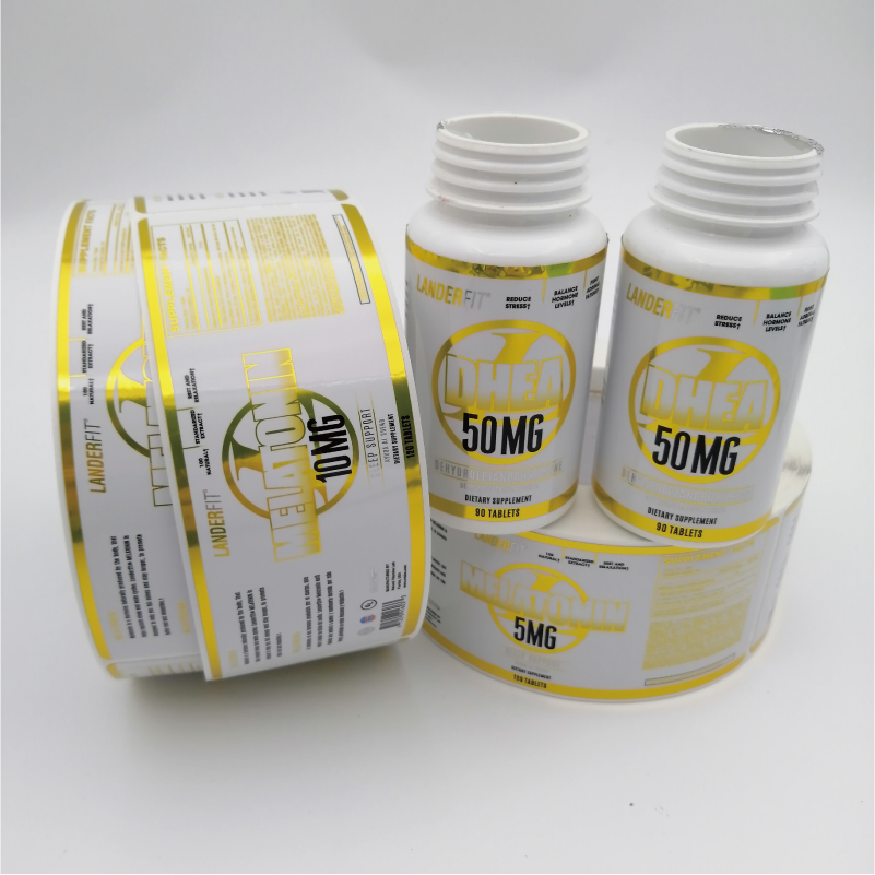 Custom dietary supplement bottle labels, printing vinyl packaging stickers in roll waterproof
