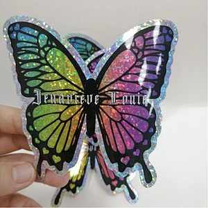 Custom Laser Logo Die Cut Labels Rainbow Shiny Glitter Glossy Waterproof Stickers