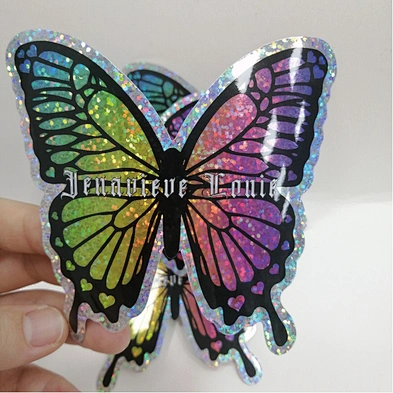Custom Laser Logo Die Cut Labels Rainbow Shiny Glitter Glossy Waterproof Stickers