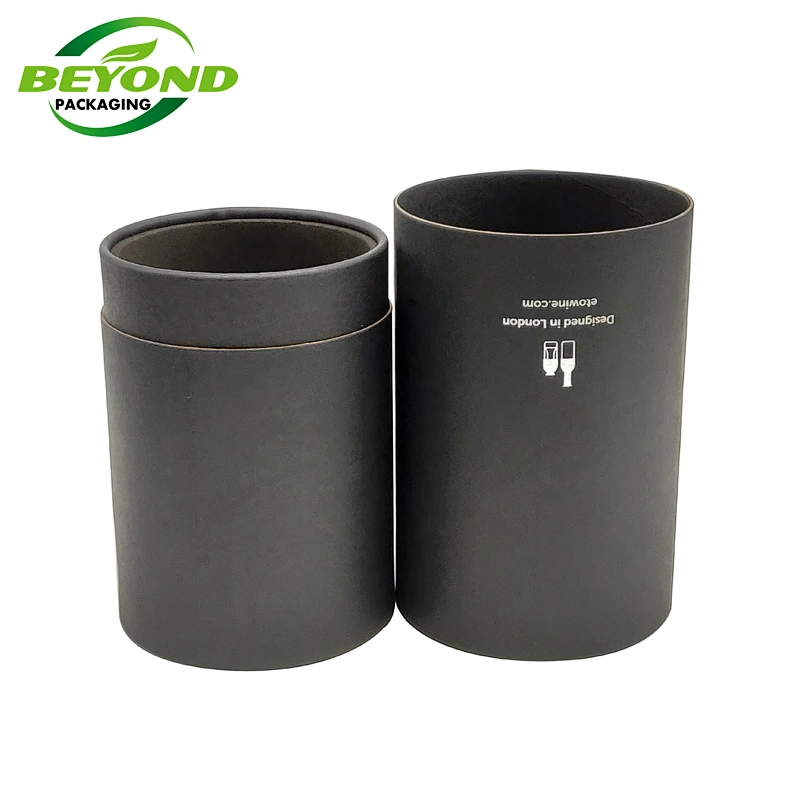 High-end Eco Friendly Black Cardboard Cylinder Round Gift Paper Tube For 750ml Wine Bottles Packaging Tube