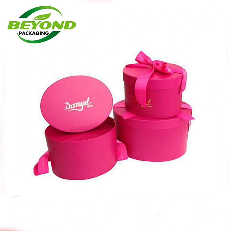customized design EVA foam satin ribbon cylinder cardboard packaging ube gold foil window biodegradable package box jewelry