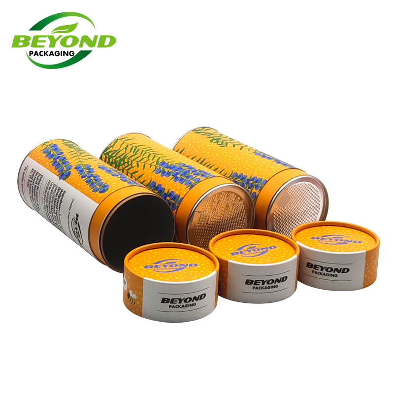 Food grade custom cardboard cylinder eco friendly tea packaging box round tubes with peel off airtight lid for spice supplement
