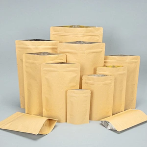 Food grade with biodegradable self-reliance brown kraft eco friendly paper bags for tea dried fruit packaging