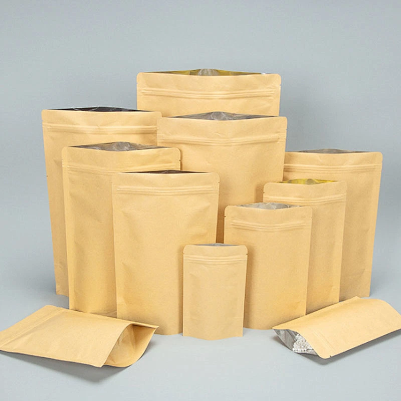 Food grade with biodegradable self-reliance brown kraft eco friendly paper bags for tea dried fruit packaging