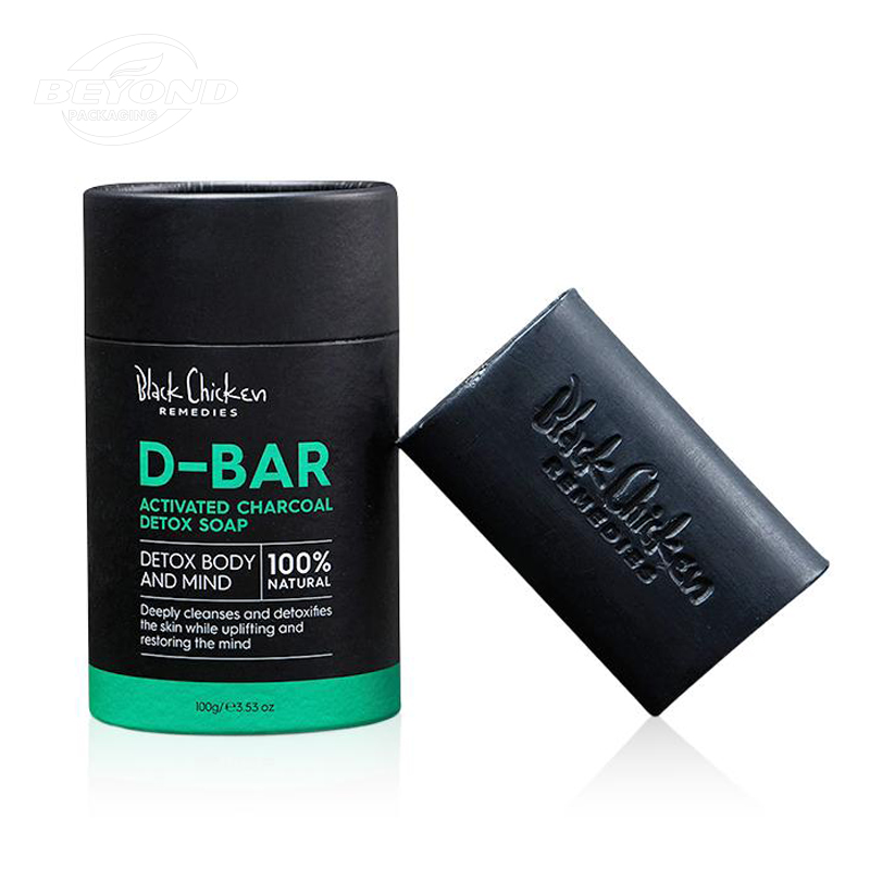 Custom Cylindrical Tube Cardboard Cylindrical Round Box Paper Tube Packaging Box Black Cosmetics Soap Bar Gift Box With Printing