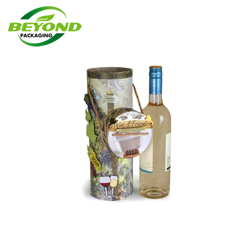 Wholesale High Quality Custom Printed Paper Tube Packaging With Rope Handle For Wine Bottle
