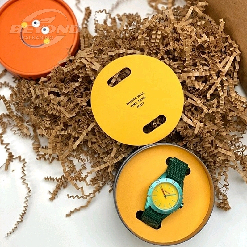 Creative Recycled Cardboard New Packaging For Kids Watch Cute Paper Tube Cylinder Box With Paper Insert Holder Custom Printing